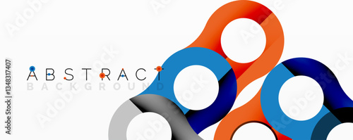Abstract geometric pattern with interlocking circular and tubular shapes featuring smooth gradients, sharp contrasts, and dynamic layering