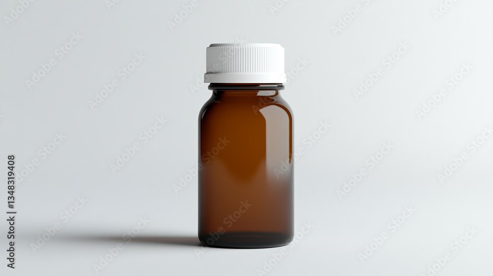 The empty brown glass bottle with a white cap is perfect for medical, pharmaceutical, or cosmetic applications The empty brown glass bottle with a white cap is perfect for medical, pharmaceutical, or cosmetic applications