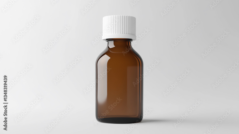 The empty brown glass bottle with a white cap is perfect for medical, pharmaceutical, or cosmetic applications The empty brown glass bottle with a white cap is perfect for medical, pharmaceutical, or cosmetic applications