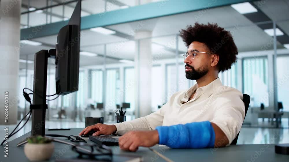 Injured Worker Compensation. Broken Arm African Man Injured Worker Compensation. Broken Arm African Man