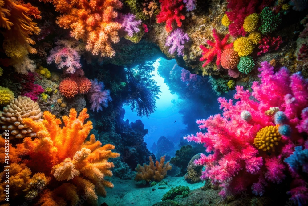 Naklejka premium Myanmar Mergui Archipelago Underwater Cave Macro Photography: Vibrant Soft Corals