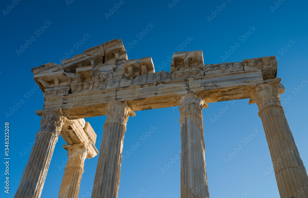Stunning view of the ruins of the Temple of Apollo in Side. Archaeological heritage of Turkey. Mediterranean coast Manavgat district, Antalya city Stunning view of the ruins of the Temple of Apollo in Side. Archaeological heritage of Turkey. Mediterranean coast Manavgat district, Antalya city