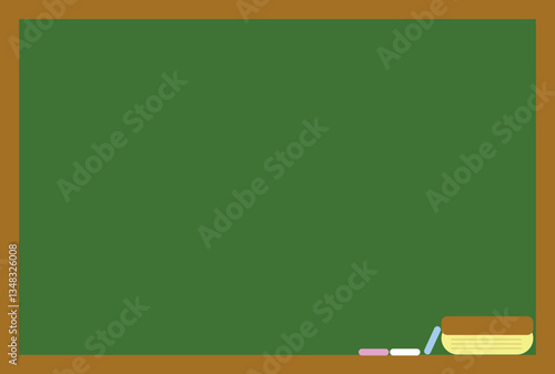School blackboard with a pencil and eraser. Vector illustration.