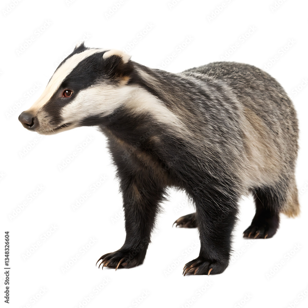 European Badger in Side Profile, Isolated on White Background as Transparent. PNG. AI GENERATED European Badger in Side Profile, Isolated on White Background as Transparent. PNG. AI GENERATED