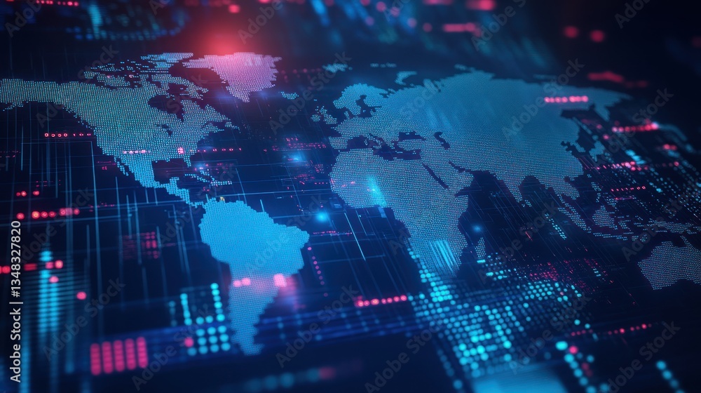 Obraz premium Global Network Connectivity: A Digital World Map