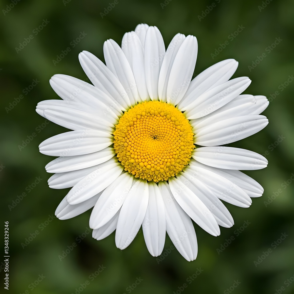 Fototapeta premium A close-up of a blooming daisy with white petals and a bright yellow center.AI
