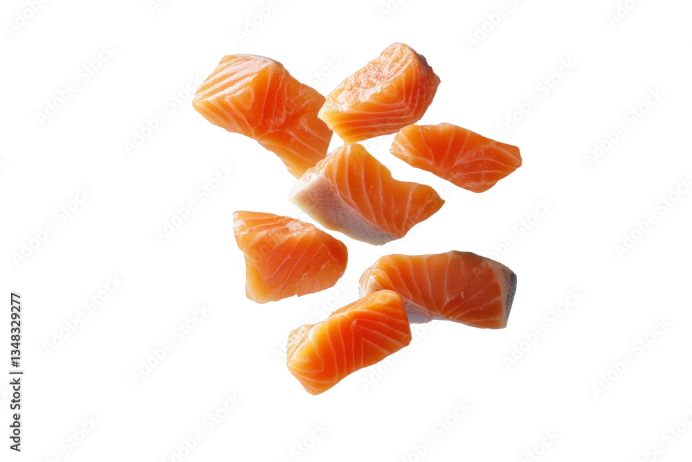 Pile of salmon fillets on a white background, isolated Pile of salmon fillets on a white background, isolated