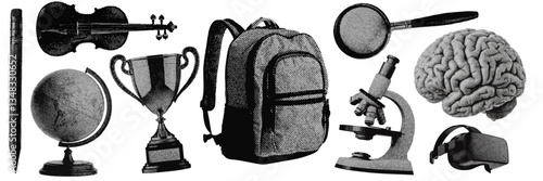 Set of school education halftone grunge vector design elements