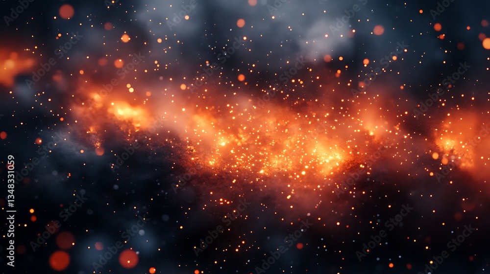Obraz premium Abstract fiery explosion with glowing sparks and embers creating a dynamic and intense effect in dark space
