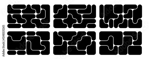 Bento grid layout collection. Black liquid shapes design composition. Geometric collage set for UI template