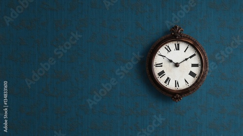 Wallpaper Mural Antique clock on teal wallpaper, indoors Torontodigital.ca