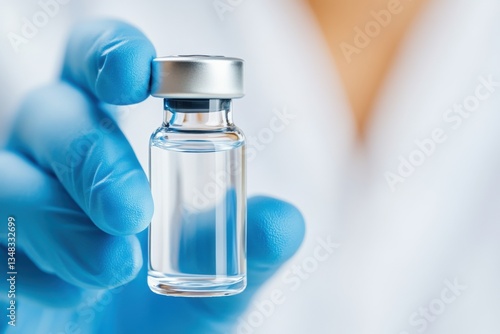 Close-up view of a scientist in a lab conducting an inspection of a peptide-based drug in a vial for clarity and quality assurance