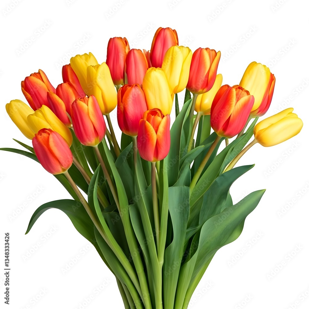 Obraz premium A vibrant bouquet of tulips in various colors, isolated on a white background