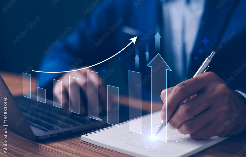 2025 Business growth, boost up business or success concept, Business growth, investment profit increase, growing sales and revenue, progress or development concept, arrow graph future growth plan