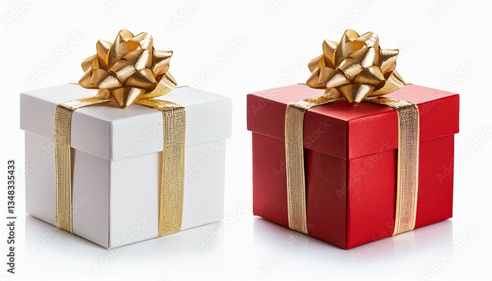 two white and red gift box with gold ribbon isolated on transparent background cutout two white and red gift box with gold ribbon isolated on transparent background cutout