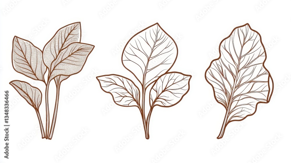 Obraz premium Botanical Leaf Design: Exquisite Line Art Illustrations