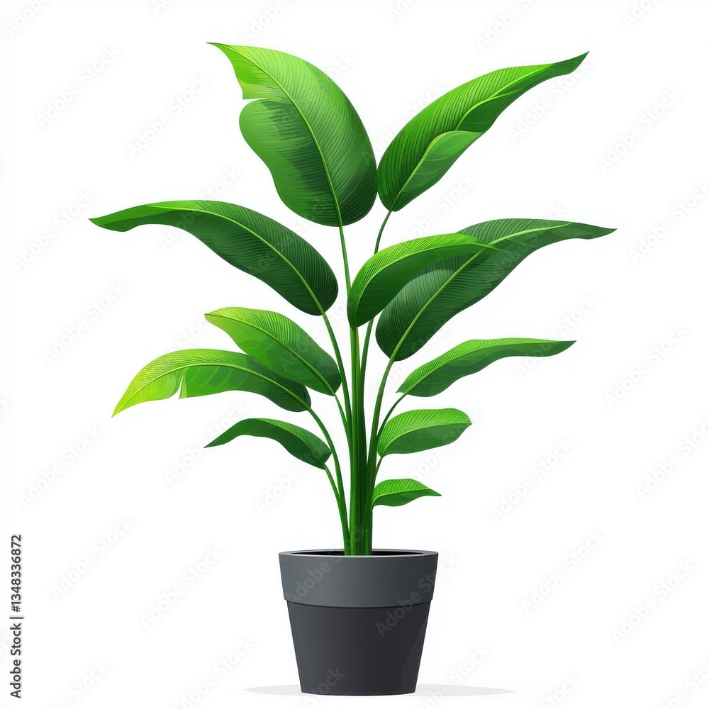 Fototapeta premium Lush Green Indoor Plant in Simple Black Pot for Modern Home or Office Decor