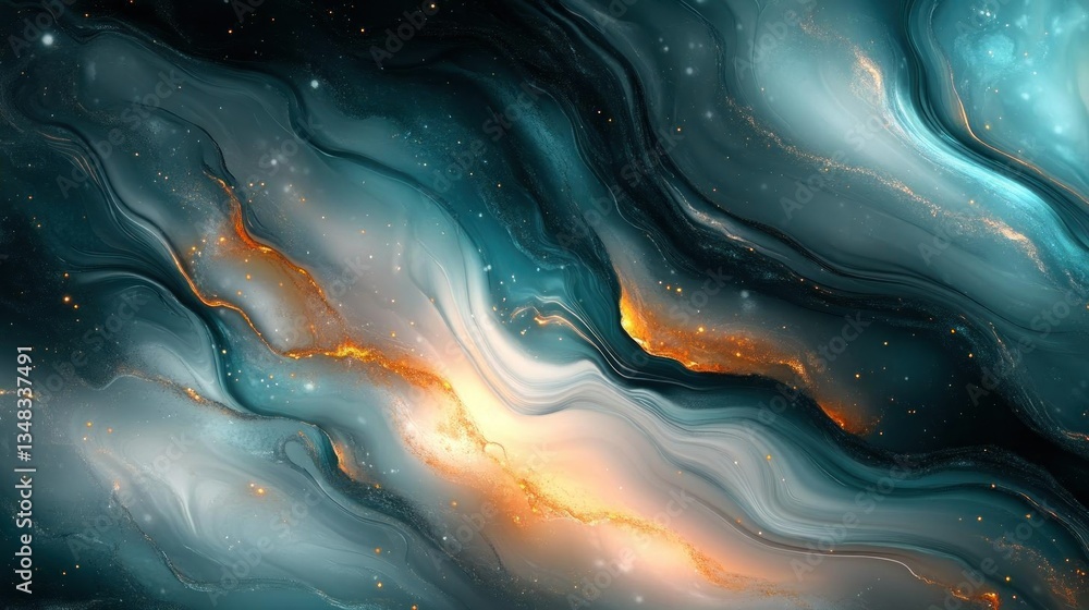 Cosmic swirls teal gold abstract art painting Cosmic swirls teal gold abstract art painting