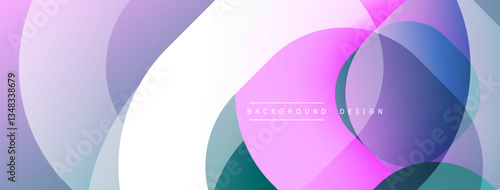 Circular abstract design with overlapping translucent circles and round shapes, blending gradients and smooth curves, creating depth, contrast, and a dynamic visual effect