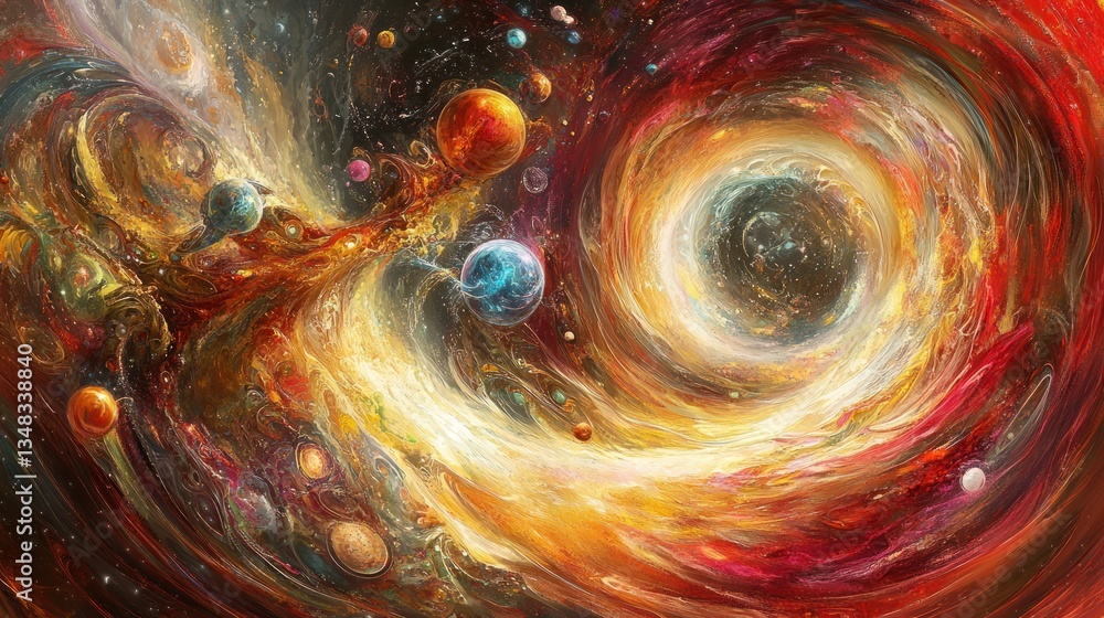 Naklejka premium Cosmic Vortex; swirling galaxy planets