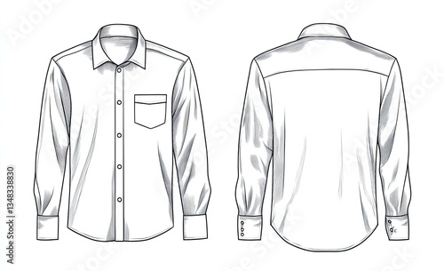 Men's long sleeve button-down shirt template.