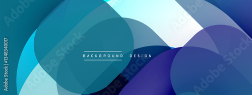 Circular abstract design with overlapping translucent circles and round shapes, blending gradients and smooth curves, creating depth, contrast, and a dynamic visual effect