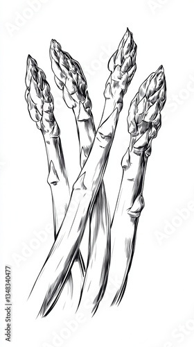 Elegant Asparagus Illustration: A Detailed Black and White Drawing of Fresh Spring Vegetables