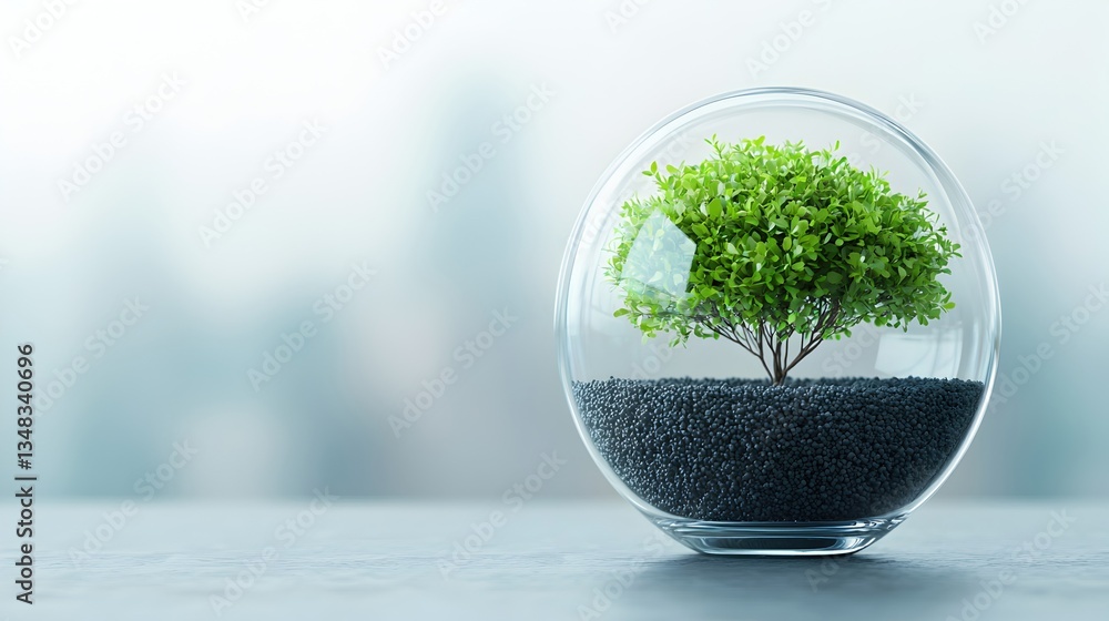 Small Green Tree in Glass Vase on a Blurred Background Small Green Tree in Glass Vase on a Blurred Background