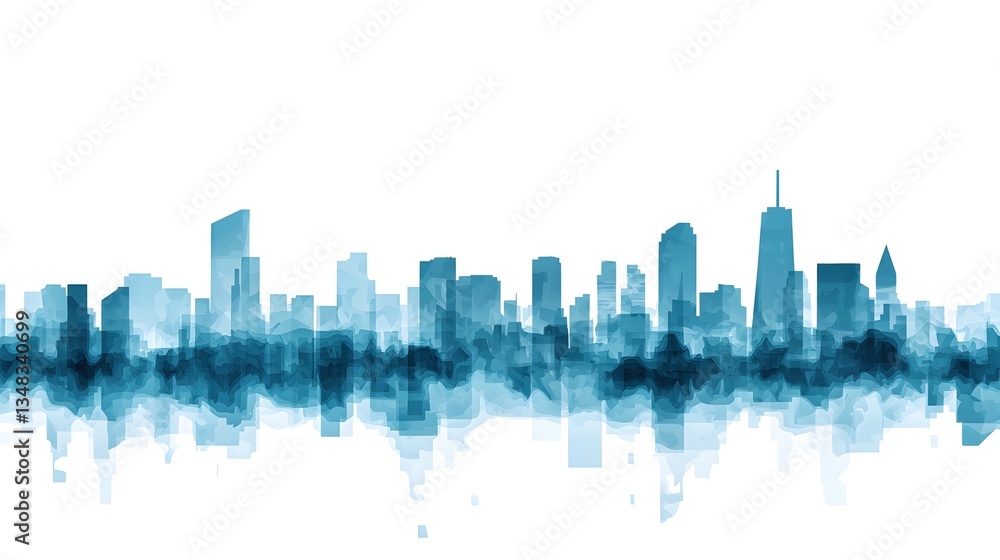 Obraz premium Urban Cityscape Silhouette in Blue and Aqua Tones on White Background