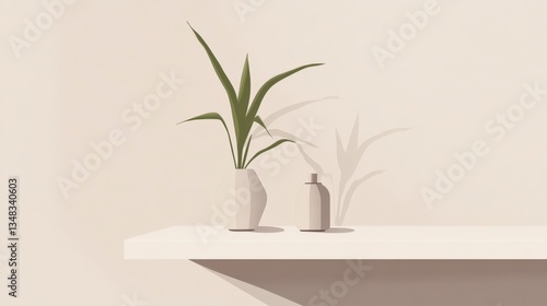 Modern Minimalist Home Decor: Simple Plant Display on Shelf