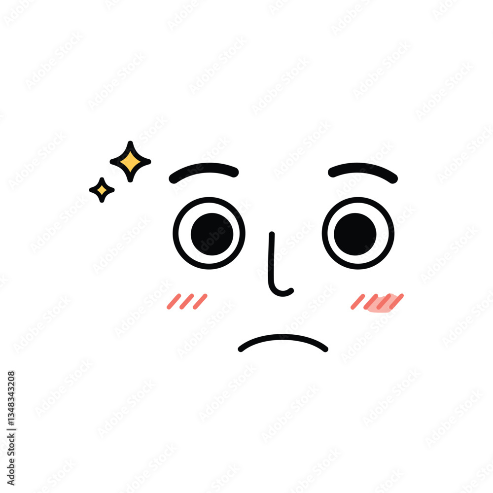 Cute Confused Face Vector with Sparkle and Blush Illustration Cute Confused Face Vector with Sparkle and Blush Illustration