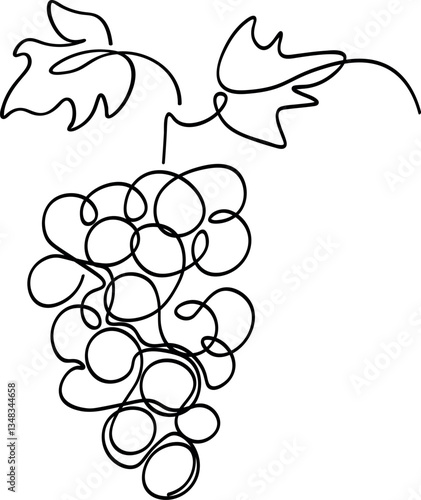  Continuous Line Drawing of Grapes with Leaves Vector