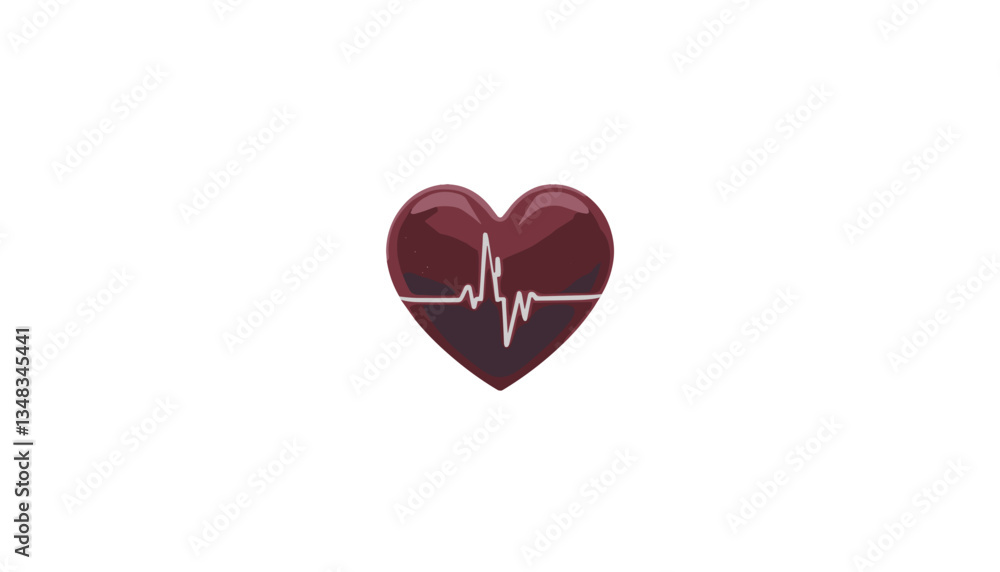 Stylized heart symbol with heartbeat line in glossy maroon design on white background
Stylized heart symbol with heartbeat line in glossy maroon design on white background
