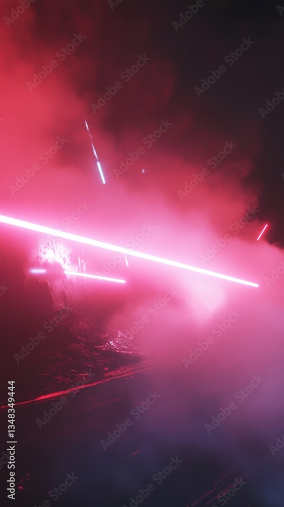 Obraz premium Abstract Neon Landscape: A Vibrant Digital Art Scene of a Misty Mountain Valley