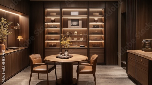 Wallpaper Mural Luxurious Private Room Interior Design:  Elegant Wooden Furnishings and Collection Display Torontodigital.ca