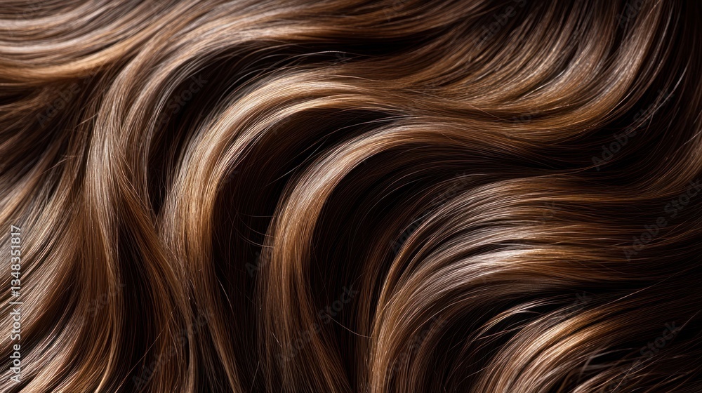 Naklejka premium Perfectly Groomed Brown Curls – Macro Shot of Glossy Hair Waves