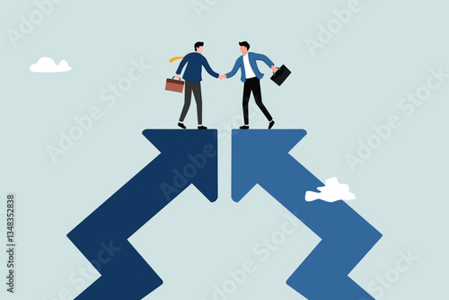 Cooperation partnership, work together for success, team collaboration, agreement or negotiation, collaborate concept, businessmen handshake on growth arrow joining connection agree to work
