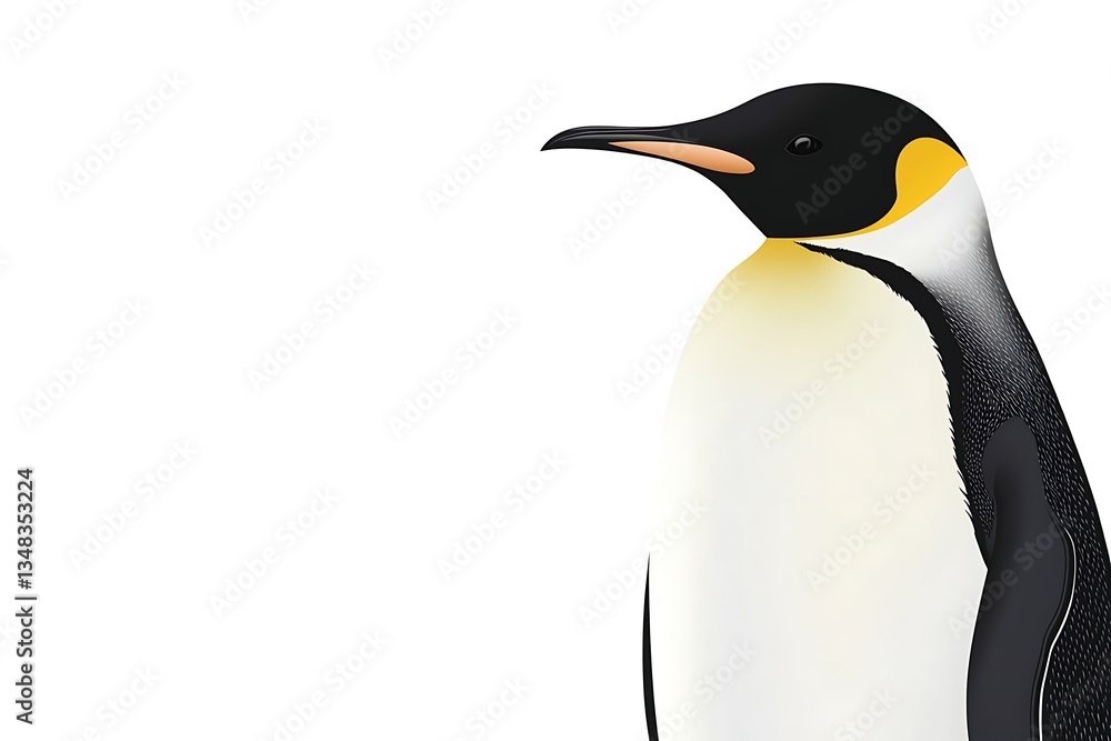 Fototapeta premium Emperor penguin profile against white background. Possible use Educational materials, children's books, scientific journals, or stock photography