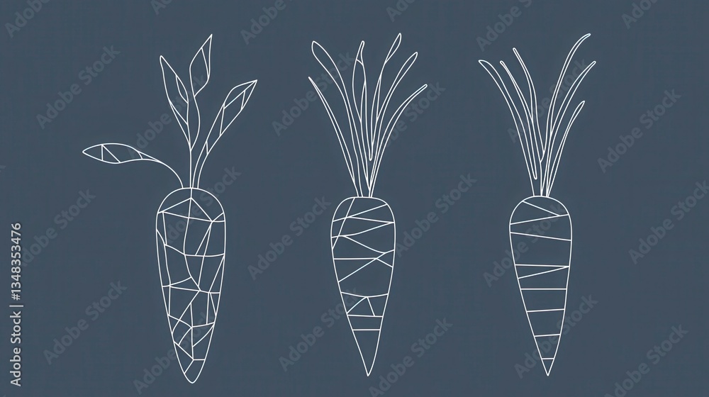 Geometric Carrot Illustrations - Modern Vegetable Art Geometric Carrot Illustrations - Modern Vegetable Art