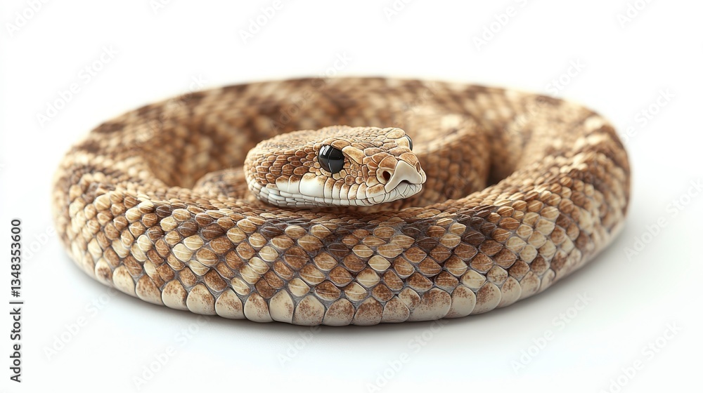 Fototapeta premium Desert snake in coiled position captured in studio wildlife photography isolated background close-up view