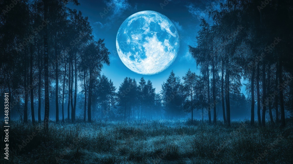 Fototapeta premium Misty Forest Moonlit Night (1)