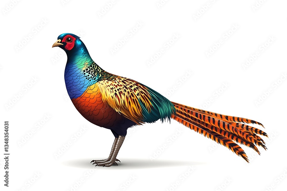 Fototapeta premium Colorful Pheasant Profile Against White Background