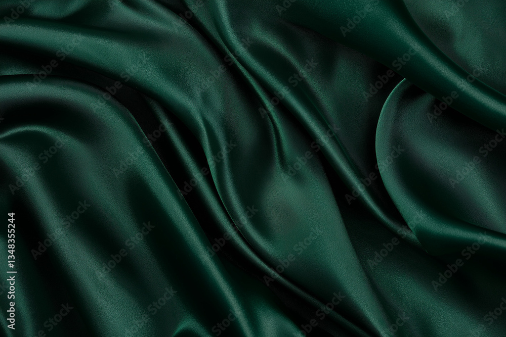 Fototapeta premium Close-up of flowing dark green silk fabric. A high-quality background image for creative projects uploaded to Adobe Stock