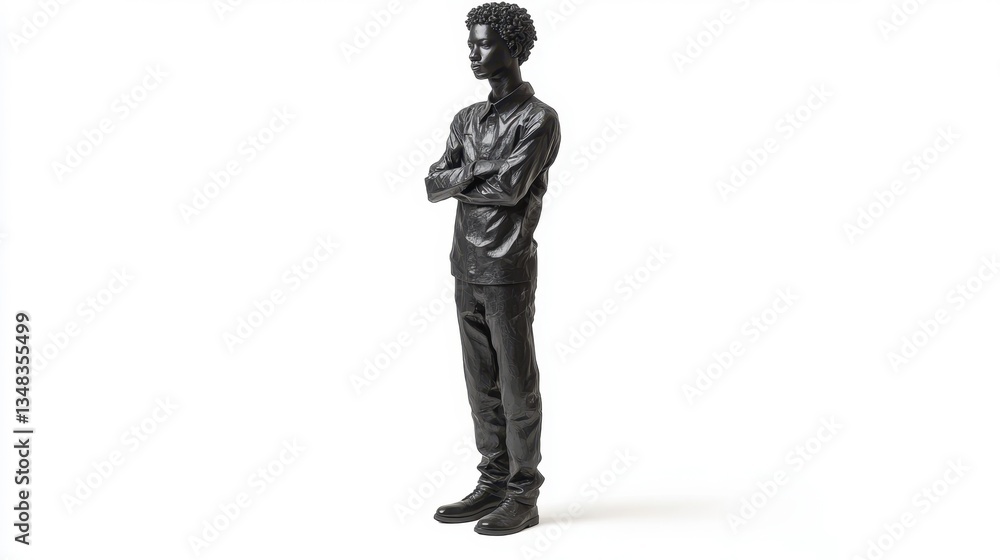 Dynamic black figurine pose studio setting 3d model minimalist environment front view art concept
