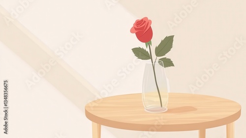 A Simple Red Rose in a Clear Vase, a Beautiful Floral Illustration