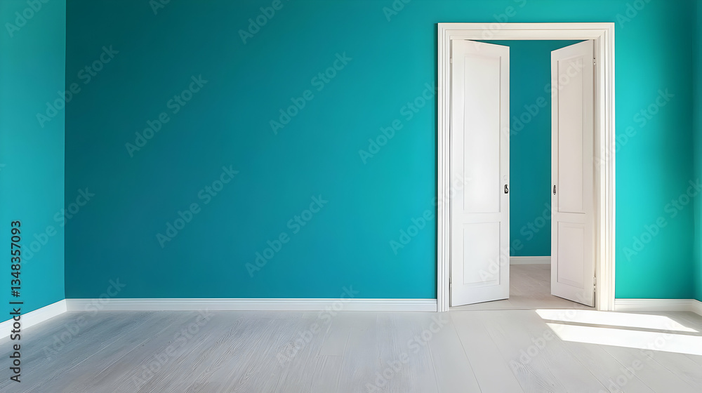 Fototapeta premium Empty Teal Room With White Doors