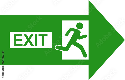 Exit sign, green emergency exit sign isolated on white background. Background image, web banner, poster, vector illustration.