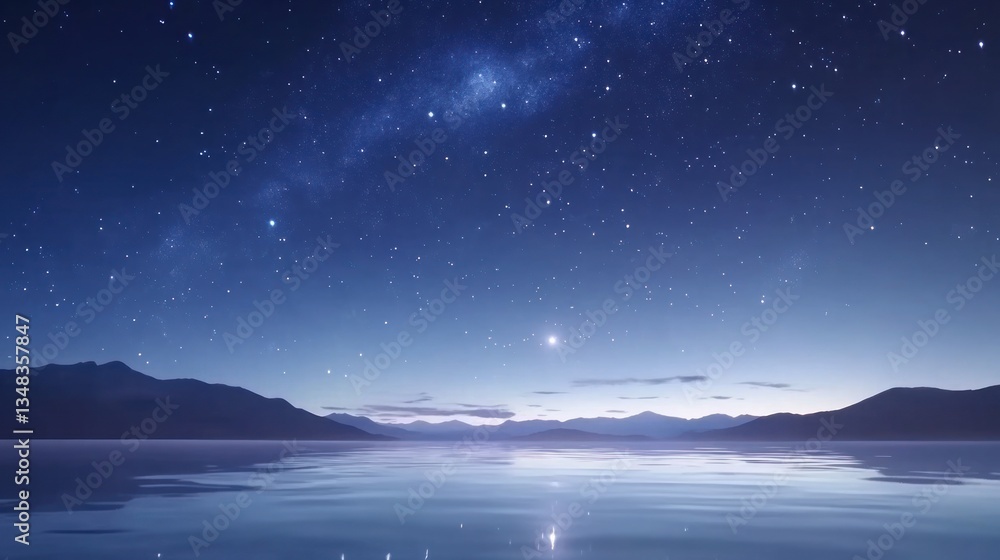 Fototapeta premium Serene night sky over a tranquil lake reflecting mountains