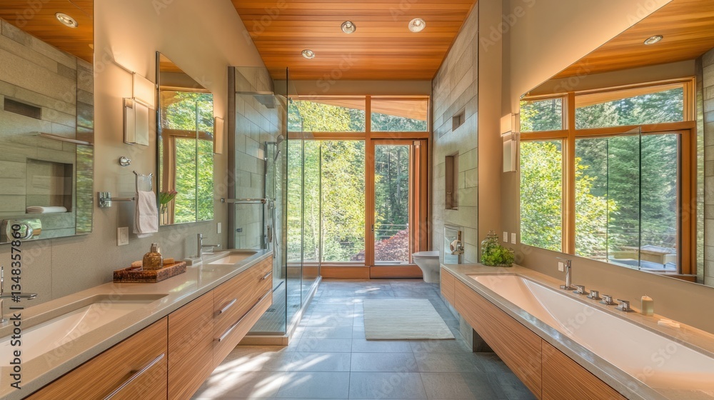 Modern bathroom with expansive views Modern bathroom with expansive views