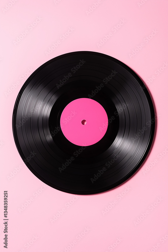 Fototapeta premium Nostalgic black vinyl record isolated on a pink backdrop
